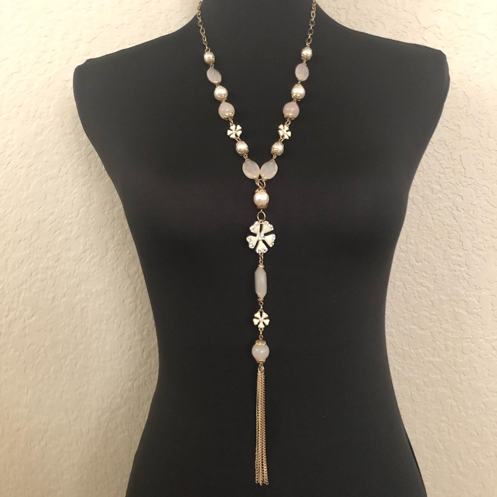 ALDO Pink Bead and Pearl Tassel Necklace